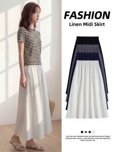 YAYANGREN | White Flax Summer Midi Skirt