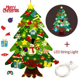 NUVOX Christmas Felt Christmas Tree DIY Portable Wall Hanging Cute Santa Claus Ornaments with 50 LEDs String Lights For Home Christmas Decoration