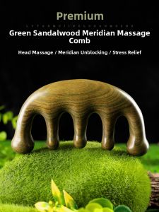 SHENGSHITANG | Head Massage Comb Green Sandalwood Scalp Massage 5 Wide Teeth