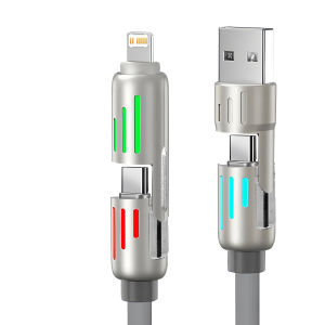 4 in 1 Data Line 240W Super Fast Charge USB Type C PD Silicone Aluminum Alloy Data Cable for iPhone Huawei Samsung Xiaomi Honor