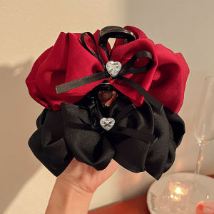 Fashion Big Bow Hair Claw Ribbon Black Red Hair Claw Clamp Girls Women Hair Accessories