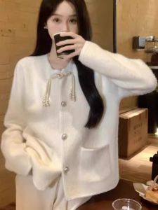 Sweet Knitted Fox Fur Jacket Womens French New Chinese Style Top Gentle Versatile Fashionable Short Outerwear Women