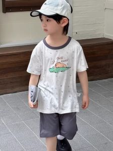 Childrens Summer Short Sleeve Shorts Pajamas Engineering Vehicle High Elastic Modal Home Clothes Thin Breathable Sleepwear