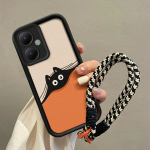 casing hp Realme Note 60 terbaru 2025 Bola batubara hitam Anti -fall Lanyard Model wanita kartun