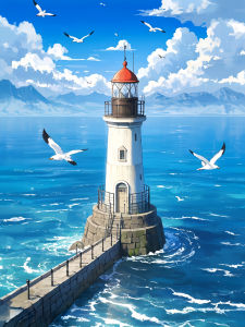 Huacan Full Diamond Painting Seagull Lighthouse Diamond Mosaic Landscape New Collection 2026 Rhinestone Pictures