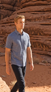 camel active Mens Outdoor Casual Regular Fit Basic Short Sleeve Shirt - Beige 9-102Z25SLD1874