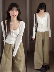 Chic Hollow out Knitted Top Womens Short Sleeve Long Sleeve Fashionable White Korean Style Autumn 2025 New Arrival