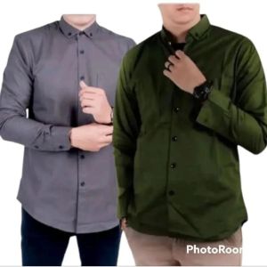 Paket 2 pcs Kemeja Lengan Pajang Kemeja Pria Kemeja Polos hitam putih maron navy basic Modern