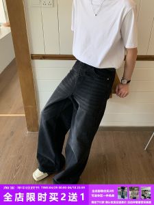 American Retro Washed Distressed Cat Jeans Loose Straight Casual Long Trousers for Young Men Spring Autumn Winter