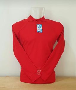 Kaos putih Lis merah kerah tangan panjang
