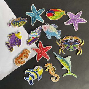 5PC13PC Underwater World สัตว์การ์ตูนปลาดาวSharkSeahorse ผ้า Applique เย็บปักถักร้อยเหล็กบนแพทช์อุปกรณ์เย็บผ้า DIY