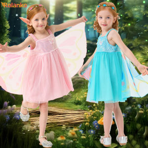 Rolanko Toddler Girls Butterfly Dress Sparkly Wings Fairy Tulle Dress Sleeveless Little Kids Sequin Dress 2-6Years