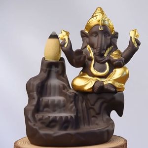 Ceramic Ganesha Backflow Incense Burner Waterfall Incense Stick Holder Elephant Incense Sticks Home Decor 陶瓷香炉 象头神倒流香炉 檀香 香插 家居装饰