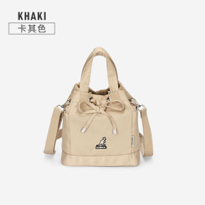 KANGOL Womens Fashionable Bucket Bag Drawstring Crossbody Shoulder Handbag Korean Style Premium Feels round Cylinder Bag