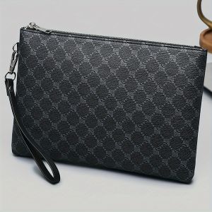 Pu Fashion Mens Clutch Bag Business Large Wallet Wrist Bag Large Coin Purse Storage Bag