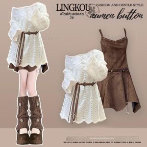 NUMEN BUTTON | Bohemian Designed Lace Hollow Top & Dress Set