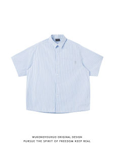 WUKONGYOUHUO | Retro Stripe Blue Loose Summer Couple Short Sleeve Shirt