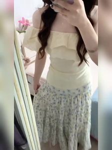 YIFANSHI | Chân Váy A-Line Hoa Văn Cao Waist Giảm Cân Mùa Hè