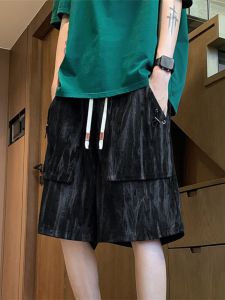 กางเกงขาสั้นทำงานสไตล์อเมริกันสำหรับผู้ชาย กางเกงขายาวทรงหลวมบางๆ ฤดูร้อน ดีไซน์เก๋ไก๋ ห้าส่วน กางเกงขายาวลำลอง