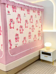 ผ้าม่าน 4 ด้าน ดีไซน์ใหม่มุ้งกันยุง5ฟุต มุ้งกันยุง 6/6.6 ฟุต มุ้งพร้อมผ้าม่าน เพิ่มพื้นที่ มั่นคงและป้องกันการตก