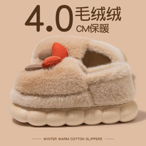 รองเท้าแตะผู้หญิงแบบมีหัวรองเท้าหนาขนแกะแบบมีหัวรองเท้าหนาสำหรับใส่ในบ้านและกลางแจ้งในฤดูหนาวปี 2024 สไตล์หวาน