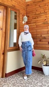 Rok Span Jeans Wanita Rok Cargo Jumbo Melar Bawahan Wanita Rok Lepis Terbaru