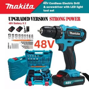 35 Speed Cordless Hand Drill 2 Battery Heavy Duty Set Power Tools 48V electtic drill set japan made Rechargeable Lithium Battery For Wood Working Machine Cordless Drill