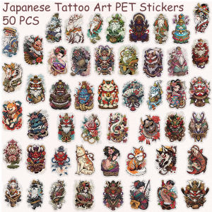 50pcs Japanese Tattoo Art Transparent PET Stickers Decals For Phone Laptop Notebook Suitcase Guitar DIY Cool Aesthetic Stickers