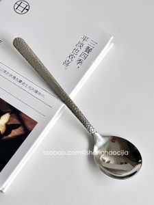 INS South Korea Stone Pattern Stainless Steel Spoon Long Handle Household Dining Spoon Spoon Soup Spoon Good-looking round Head Western Spoon