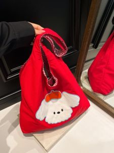 Cute Dog Embroidery Nylon Vest Bag Large Capacity Korean Style Student Single Shoulder Commuter Tote Bag for Women And Men