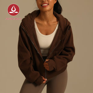 เสื้อกีฬาแบบมีฮู้ดผู้หญิงขยับได้ให้ความอุ่นผ้าฝ้ายเสื้อแจ็คเก็ตสำหรับกิจกรรมกลางแจ้งมีซิปเต็มรูปแบบสีพีชเสื้อโค้ทเอวลอยหลวมใส่สบายสวมใส่ทุกวันยิม BSHL