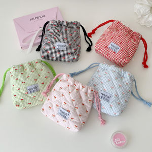 Cherry Print Storage Drawstring Bag Women Cosmetics Lipstick Storage Pouch Makeup Bag Christmas Gift Candy Jewelry Organizer