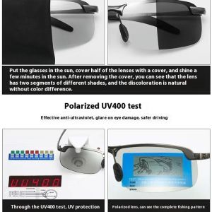 Lunashine  Kính râm thay đổi màu kem chống nắng cảm quang thông minh phân cực cho nam câu cá ngoài trời ngày và Kính râm đêm lái xe bảo vệ UV400