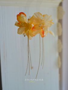 Original Design Orange Flower Long Tassel Holiday Earrings Yellow 3D Floral Atmosphere Sensation Elegant Womens Jewelry
