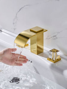 AZOS | Elegant European Style Three-hole Split Crystal Faucet Gold Large Waterfall