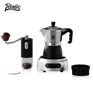BINCOO Dual-Valve Moka Pot with Electric Stove Espresso Set Coffee Grinder Set Compact Italian-Style Coffee Maker Cups