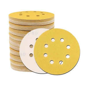 5/10/50/100PCS Yellow Sandpaper with 8 Holes Hook Loop Sandpaper 60-800 Grits 5Inch Sanding Disc Abrasive Tools