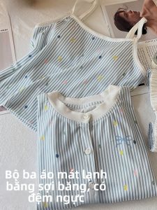 MiiOW | Bộ đồ ngủ lụa băng mùa hè cho nữ MiiOW Cat Person Bộ đồ ngủ ba mảnh có đệm ngực Thiết kế hoạt hình Quần short Dây đeo vai