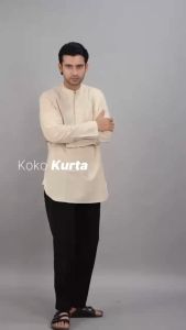 Swipe Up Kemeja Kurta Pria Modern Lengan Pendek Rami Jafar