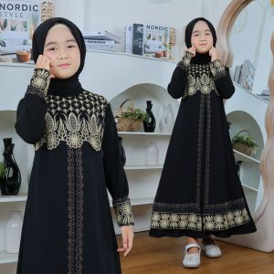Abaya Turkey Anak - Gamis Abaya Lebaran Anak Tanggung Terbaru 2025 Bordir Motif Nanas Cantik Bahan Jersey Mix Ceruti size 8 10 12