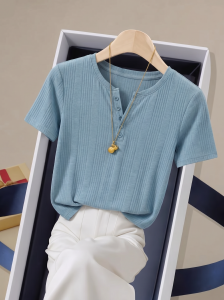 V.C.I | Blue Summer Slim Fit V-Neck T-Shirt