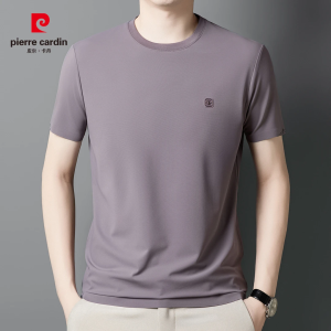 เสื้อยืดแขนสั้นผ้าไหมฤดูร้อน Pierre Cardin สำหรับผู้ชาย คอกลม หลวม ลำลอง ระบายอากาศได้ดี ผ้าไหมน้ำแข็ง ผ้าฝ้าย ผ้าฝ้ายผสม