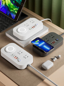 Full Copper USB60W Fast Charge Socket with Wireless Charging Extension Lead Multi-Functional Home Office Power Strip Long Cable
