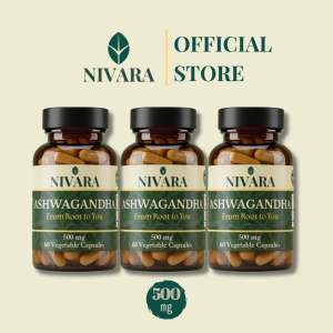 NIVARA Original Ashwagandha 500mg 60’s Vegetable Capsule(3 Bottle)| Sleep Support Stress Relief Calm Mood Energy Boost