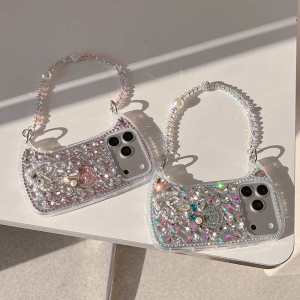 ไข่มุกหรูหราใหม่เคสกระเป๋าไรน์สโตนรูปหัวใจเพชรส่องประกายอมยิ้มสำหรับ iPhone 17 Pro Air 16 Pro 15 14 12 13เคสเพชรส่องประกายไข่มุก