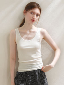 XEXZ | Áo ba lỗ cổ chữ U bằng lụa băng dệt kim gợi cảm XEXZ mùa hè màu trơn đơn giản mặc ở nhà áo lót cho nữ