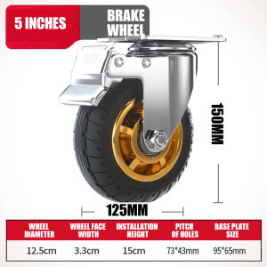 3/4/5 Inches Universal Caster Wheels Profile Castor Wheels with Brakes Floor Marks Silent Casters Soft Elastic Rubber Caster