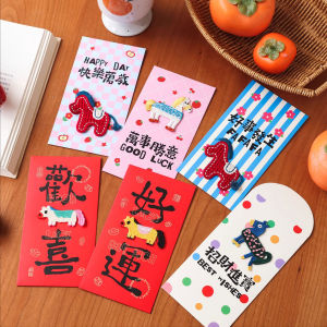 Yespery 6 cái phong bì màu đỏ thêu ngựa con 3D 2026 năm của hoạt hình ngựa gói màu đỏ dày Trung Quốc năm mới ang Pao