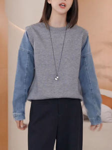 QINGNAER | Fashion Loose Casual Large Size Blue Jeans Sleeve Sweater