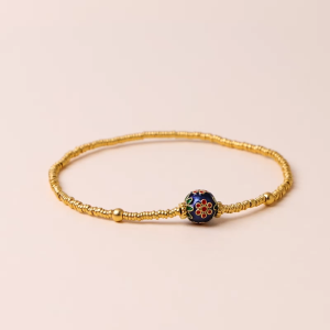 Chow Sang Sang 周生生 999.9 24K Pure Gold Cultural Blessings Bracelet with a hand-painted floral charm for Women Size 15cm 95775B Price-by-Weight 6.73g Gold